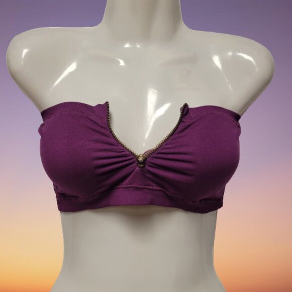 PURPLE Padded Tube Top Zippered Bandeau One Size - New - Picture 1 of 11
